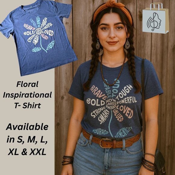 Floral Inspirational Graphic T Shirt Size XL You Are Enough Positive Word Art - Picture 8 of 8